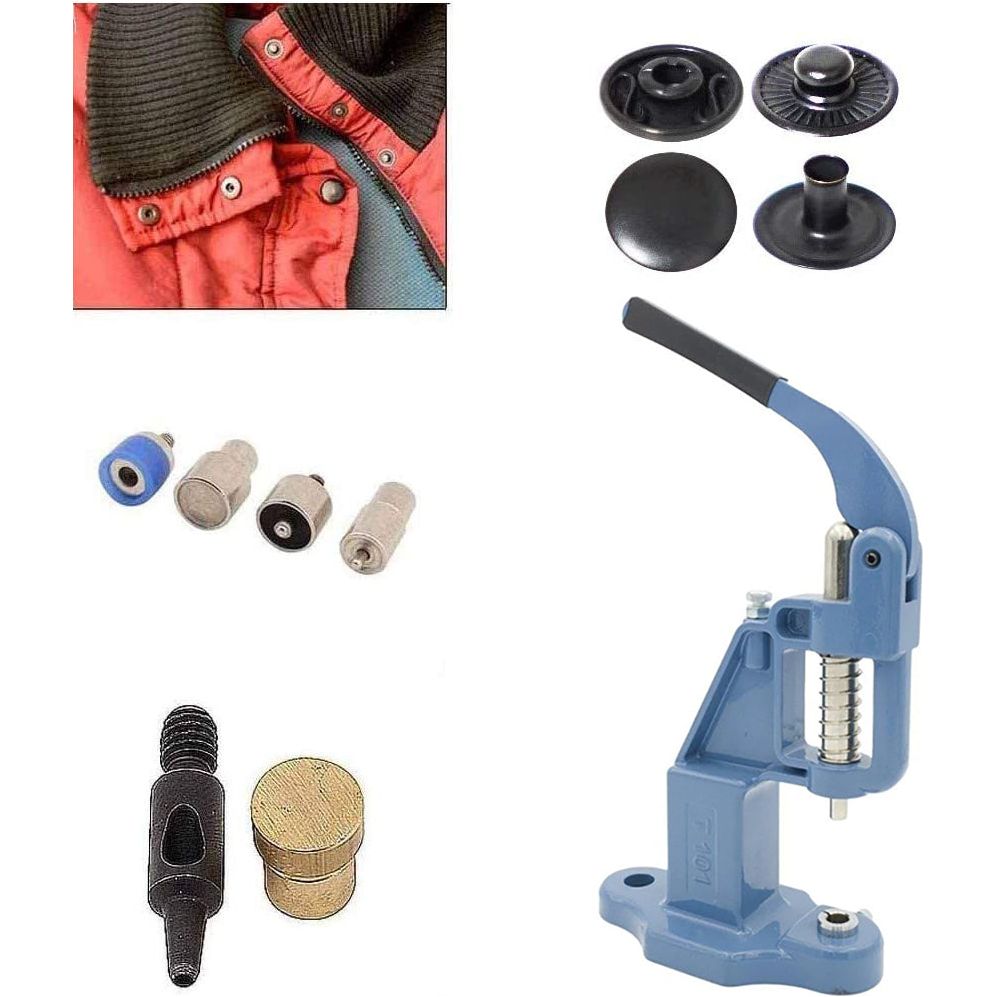 720 sets 4 piece 12.5mm (line 20) fashion spring snap buttons with manual press machine, dies, hole punch tool blue / black