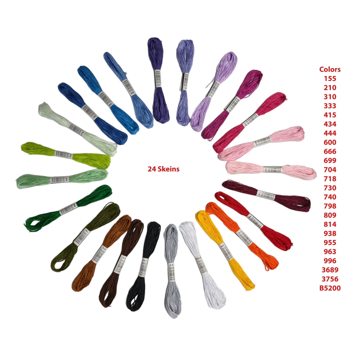 Embroidery Kit with 2 Beech Wood Hoops(19 and 25 cm), 100% Cotton Embroidery Floss, Needles and Bobbins (24)