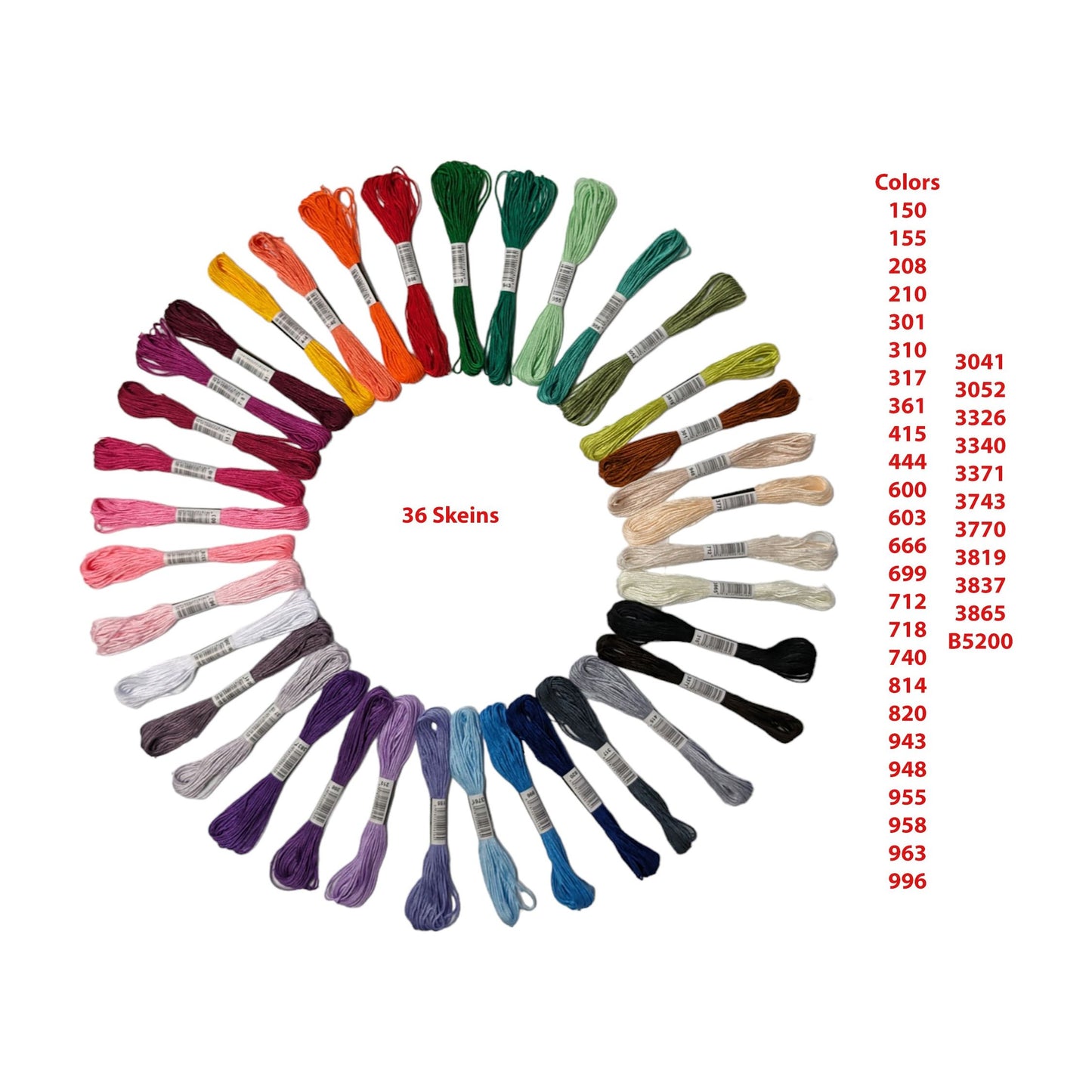 Embroidery Kit with 2 Beech Wood Hoops(19 and 25 cm), 100% Cotton Embroidery Floss, Needles and Bobbins (36)