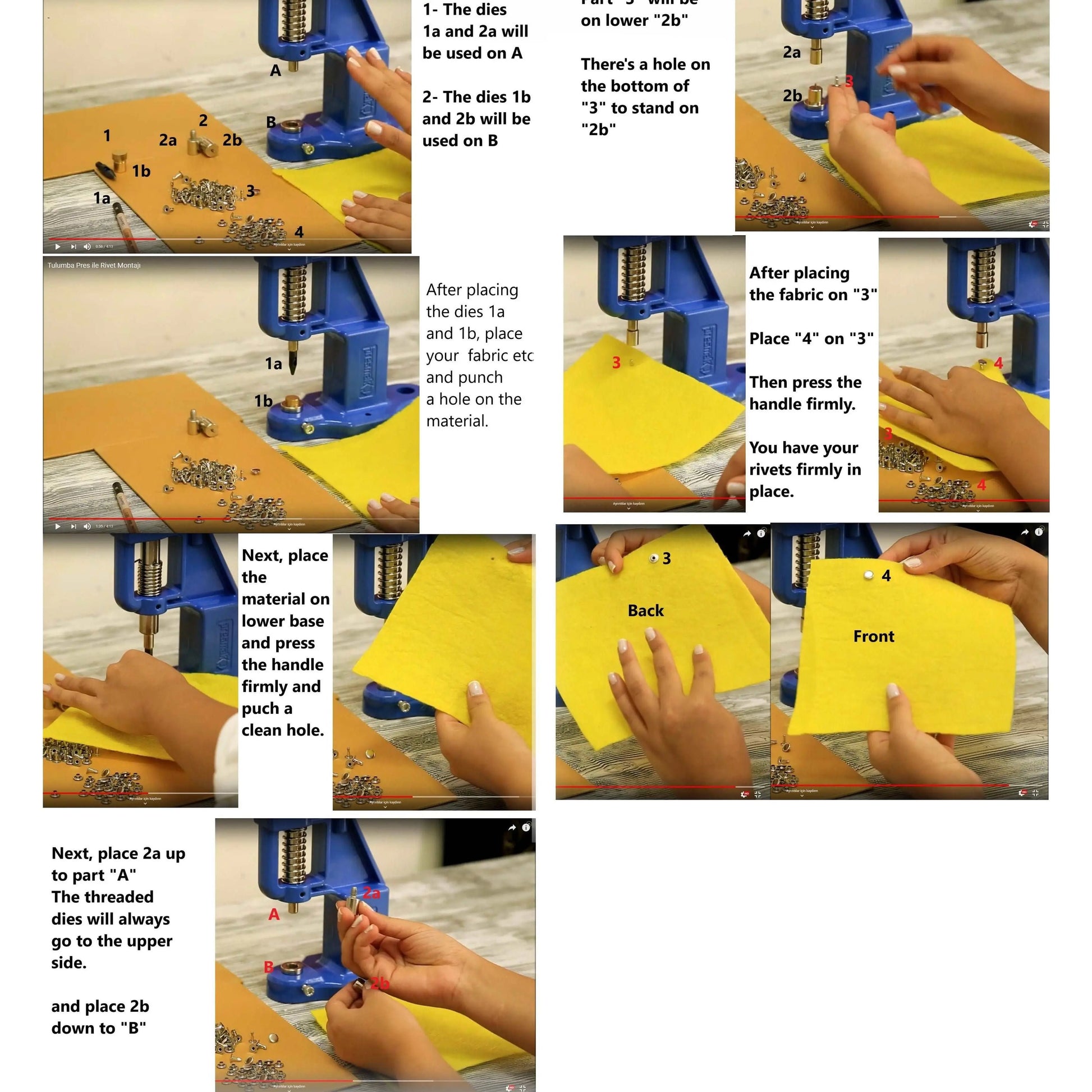 10/11mm single cap rivets kit with the manual hand press machine dies and hole punch