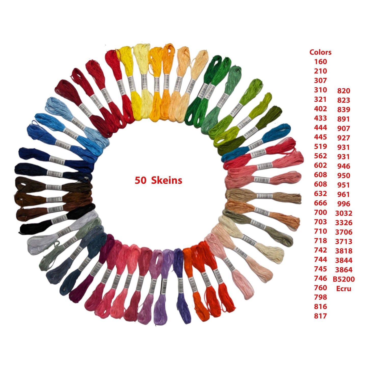 Embroidery Kit with 2 Beech Wood Hoops(19 and 25 cm), 100% Cotton Embroidery Floss, Needles and Bobbins (50)