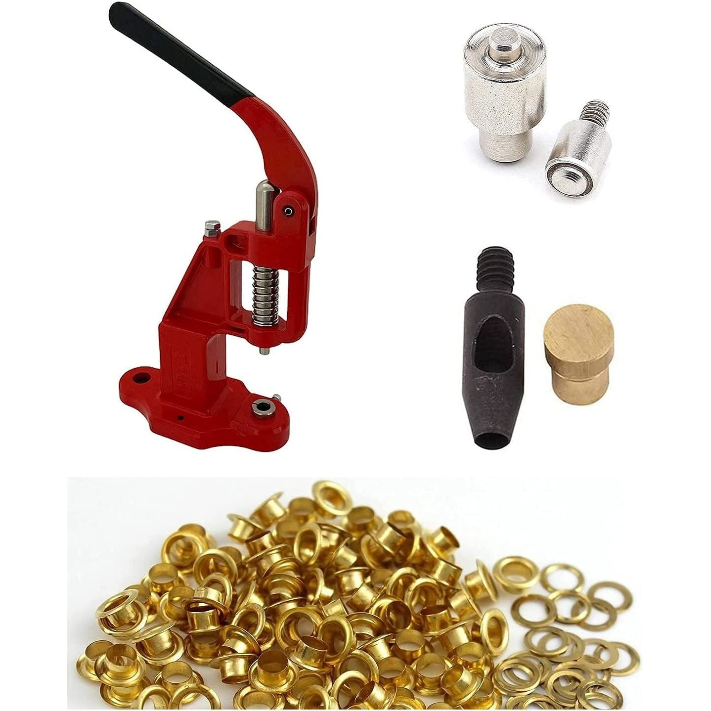 Complete Kit of 600 Eyelets (#3#5#24) with Hand Press Grommet Machine, Dies and Hole Punch