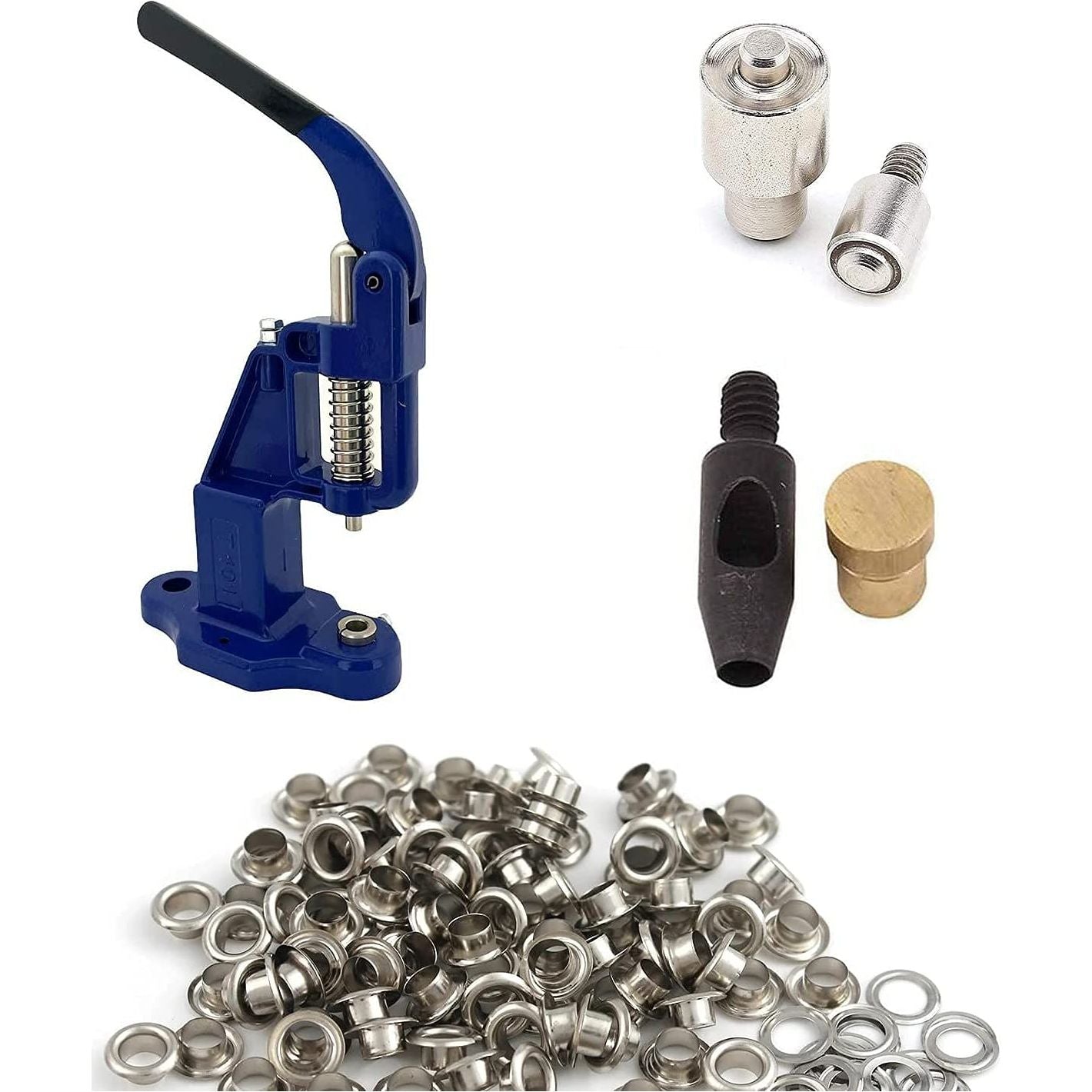 Complete Kit of 600 Eyelets (#3#5#24) with Hand Press Grommet Machine, Dies and Hole Punch