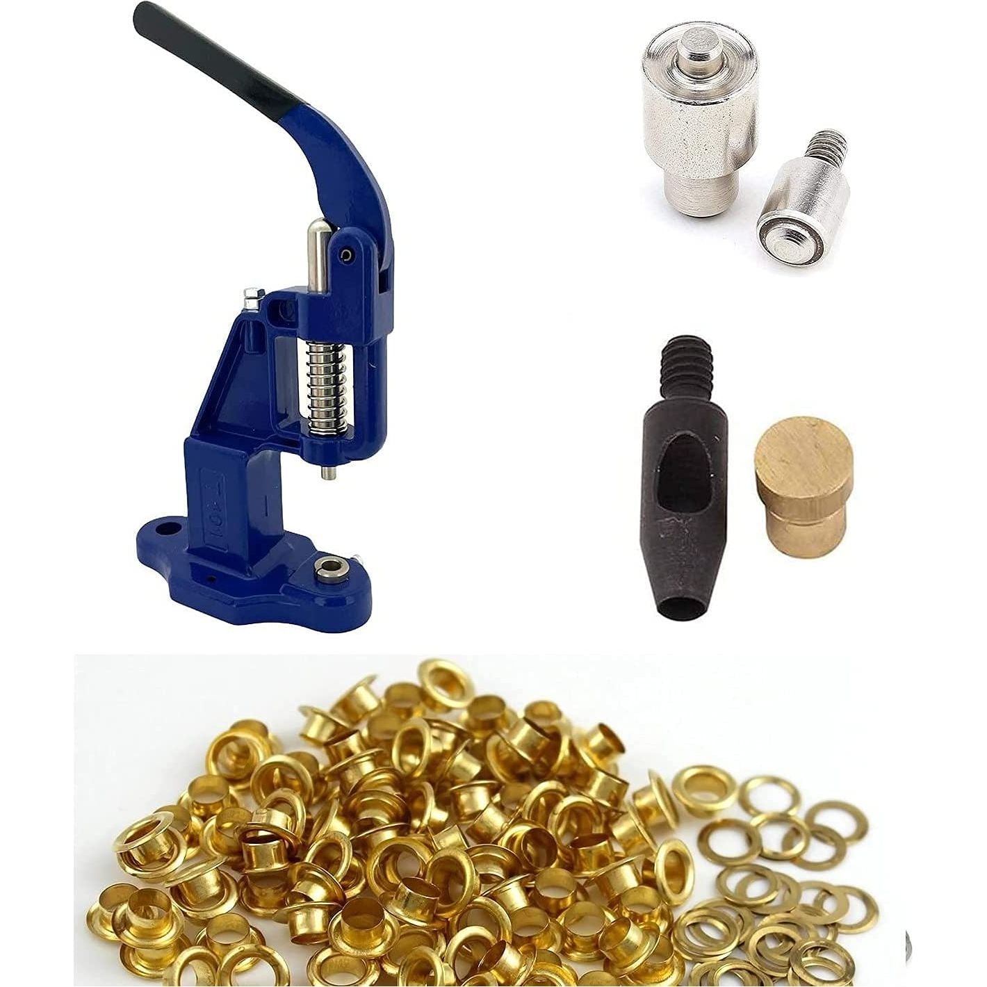 Complete Kit of 600 Eyelets (#3#5#24) with Hand Press Grommet Machine, Dies and Hole Punch