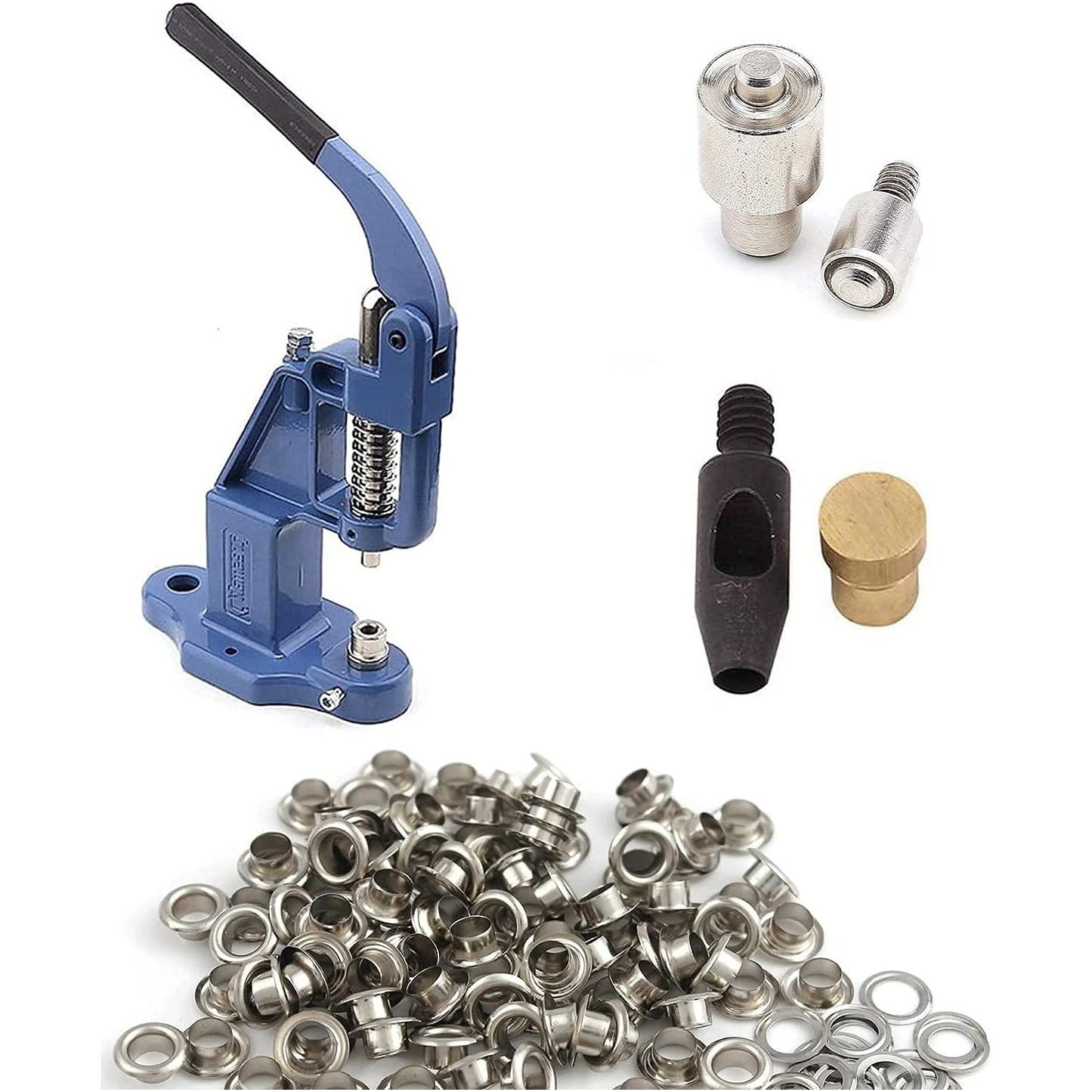 Complete Kit of 600 Eyelets (#3#5#24) with Hand Press Grommet Machine, Dies and Hole Punch