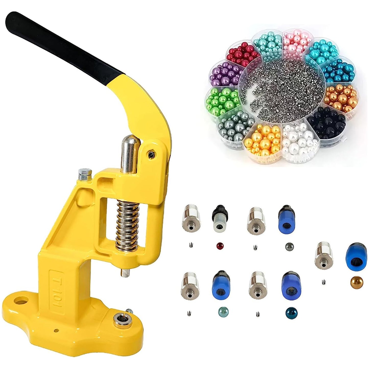 Hand Press with 12 Colors 5 Sizes Imitation Pearl Acrylic Beads with 4, 5, 6, 8 and 10 mm Pearl Setting Dies