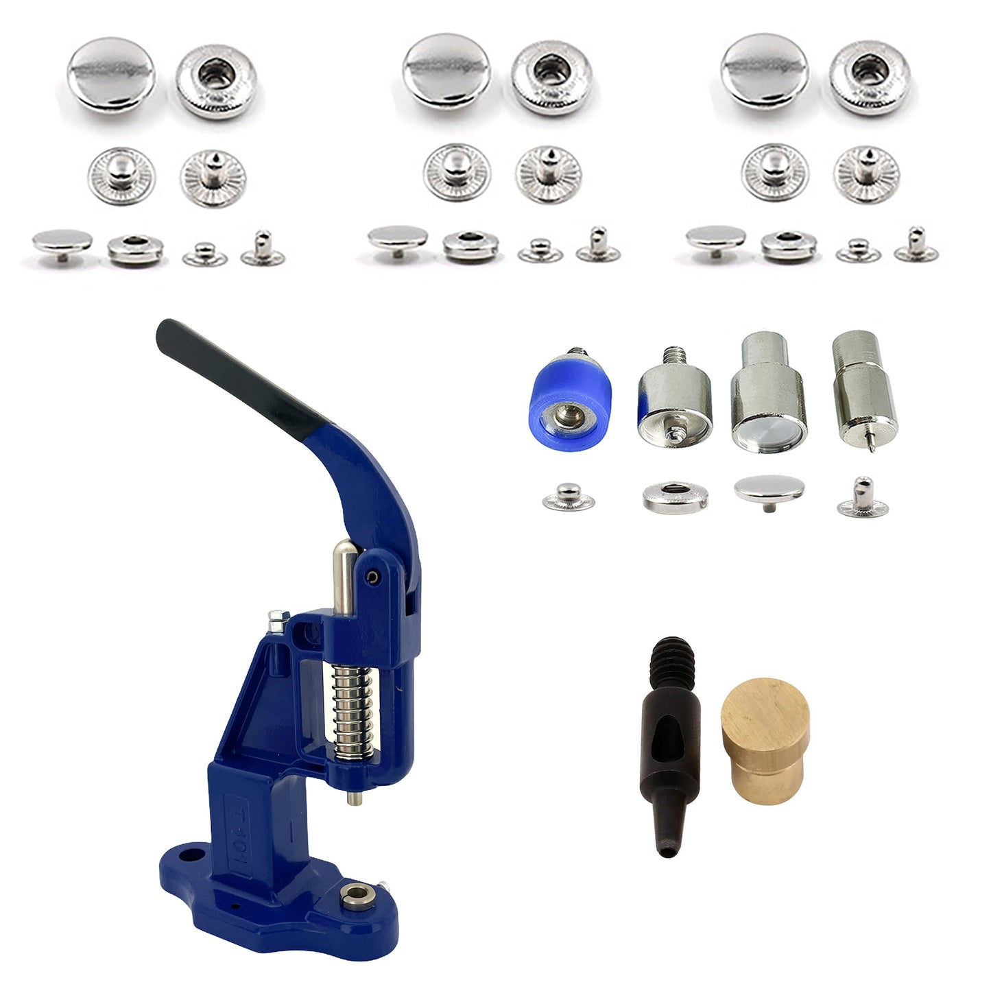 HOBBY TRENDY Hand Press with 15mm (ln24) 300 Sets of Stainless Steel Fashion Spring Snap Buttons with Dies and Hole Punch