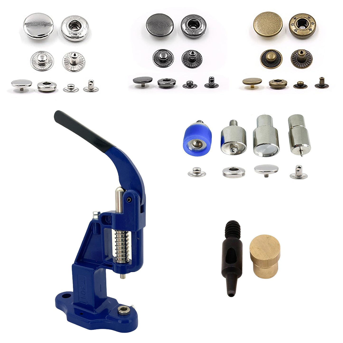 HOBBY TRENDY Hand Press with 15mm (ln24) 300 Sets of Stainless Steel Fashion Spring Snap Buttons with Dies and Hole Punch