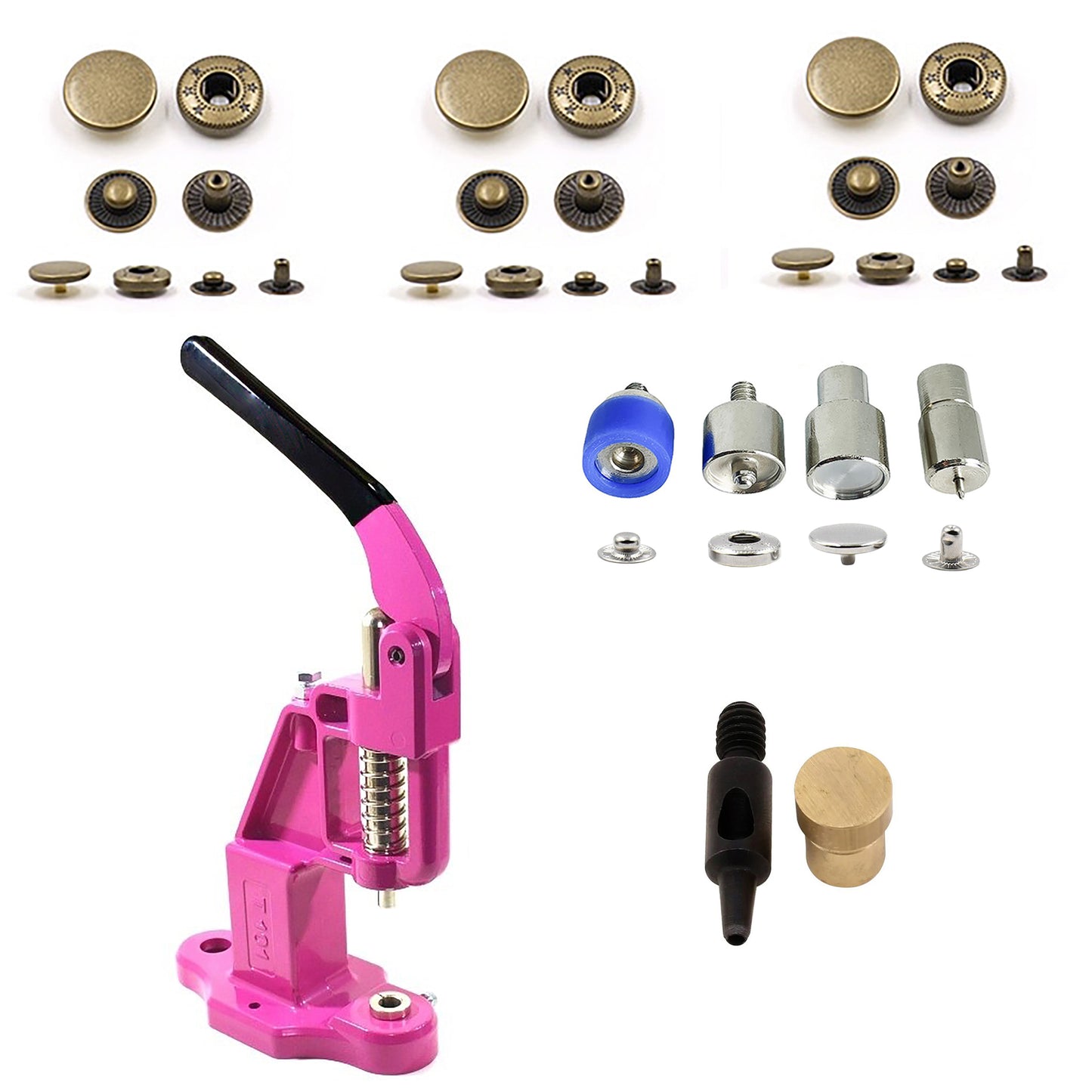 HOBBY TRENDY Hand Press with 15mm (ln24) 300 Sets of Stainless Steel Fashion Spring Snap Buttons with Dies and Hole Punch