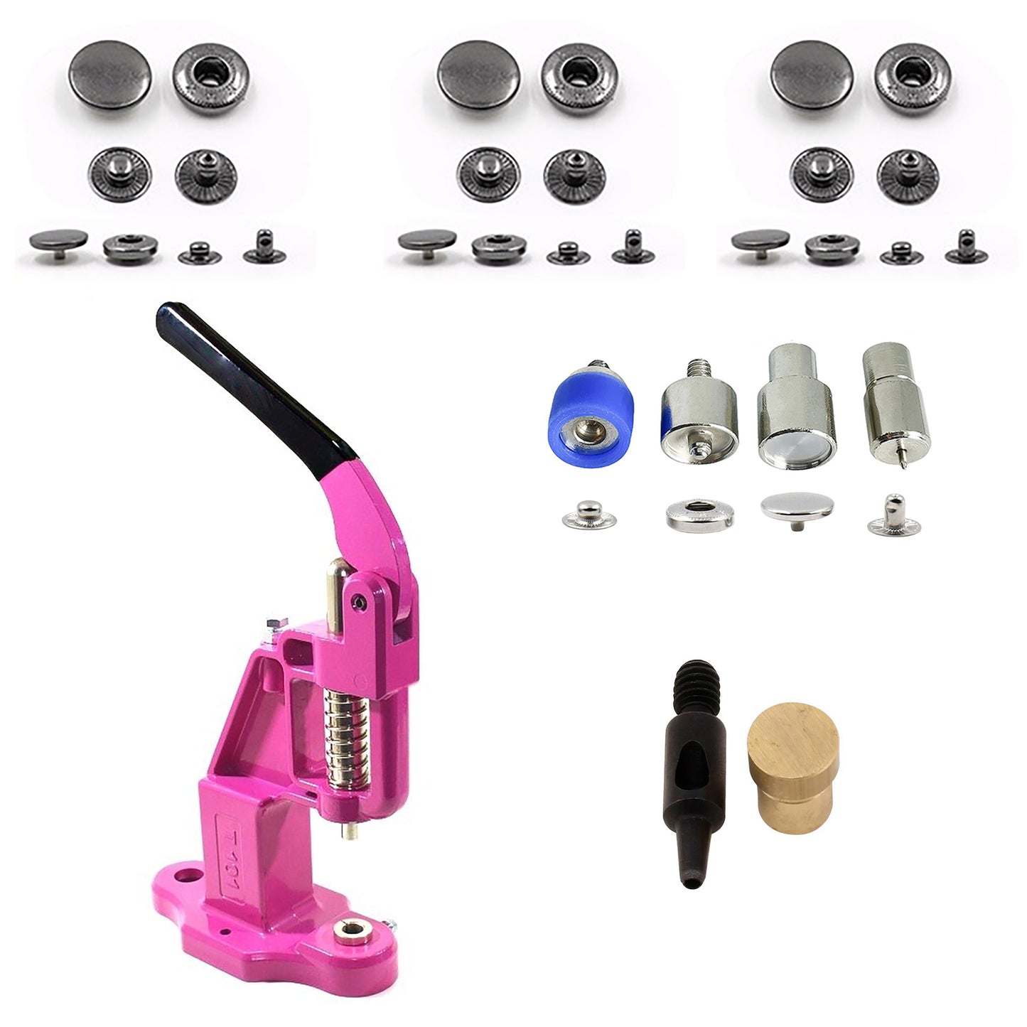 HOBBY TRENDY Hand Press with 15mm (ln24) 300 Sets of Stainless Steel Fashion Spring Snap Buttons with Dies and Hole Punch