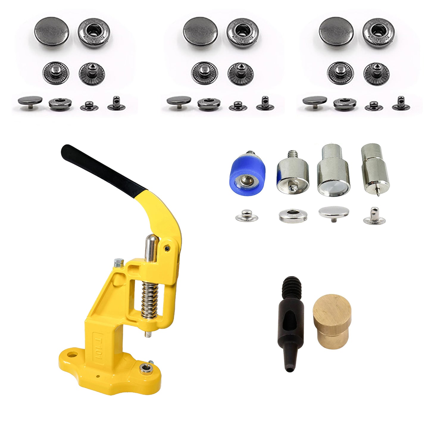 HOBBY TRENDY Hand Press with 15mm (ln24) 300 Sets of Stainless Steel Fashion Spring Snap Buttons with Dies and Hole Punch