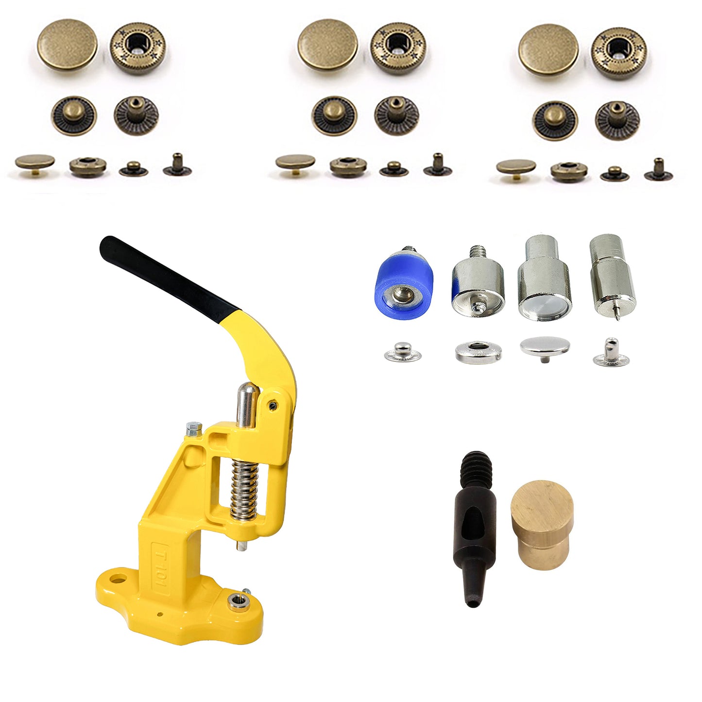 HOBBY TRENDY Hand Press with 15mm (ln24) 300 Sets of Stainless Steel Fashion Spring Snap Buttons with Dies and Hole Punch