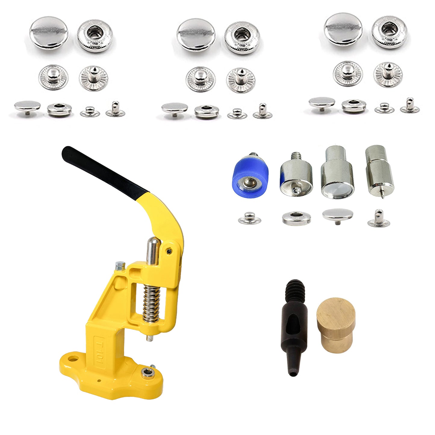 HOBBY TRENDY Hand Press with 15mm (ln24) 300 Sets of Stainless Steel Fashion Spring Snap Buttons with Dies and Hole Punch