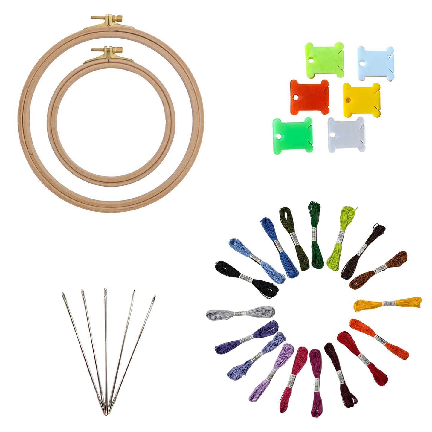 Embroidery Kit with 2 Beech Wood Hoops(13&19cm), 100% Cotton Embroidery Floss, Needles and Bobbins (18)
