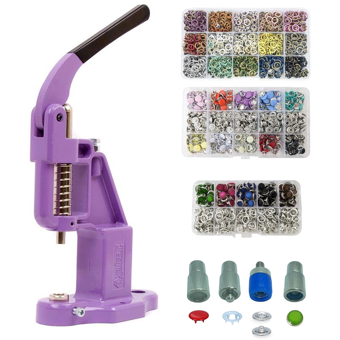 550 Sets of Colorful 9.5 mm Variety Prong Snaps Buttons Set with Manual Press Machine and Snap Button Dies