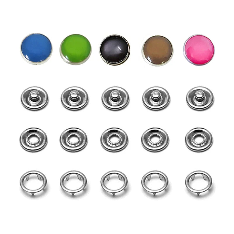 100 Sets 9.5 mm Prong Pearl Capped snaps in 5 colors