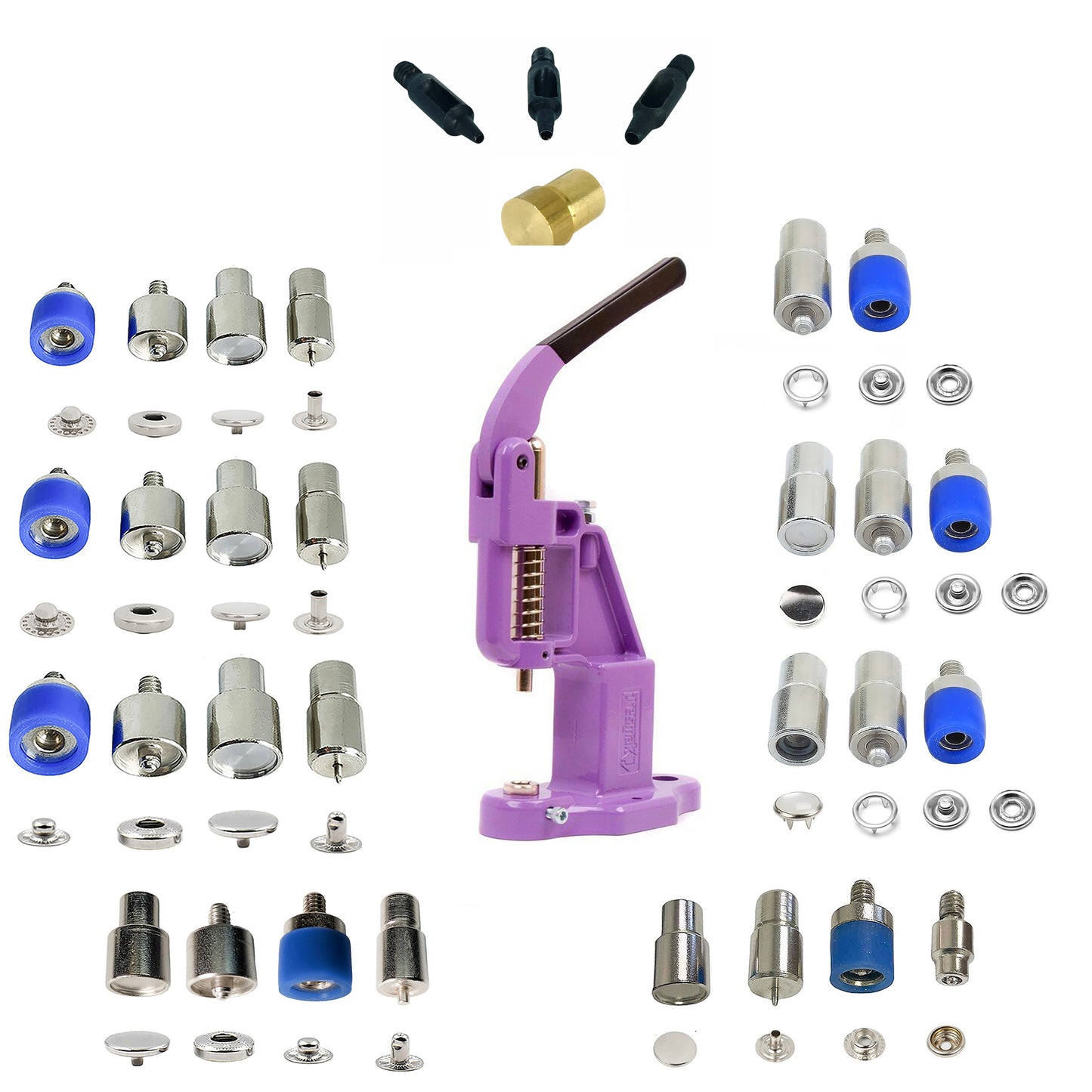 Hobby Trendy Ultimate Snap Button Die Set with Manual Hand Press Machine and 100 sets of matching snap buttons ( 800 Total)