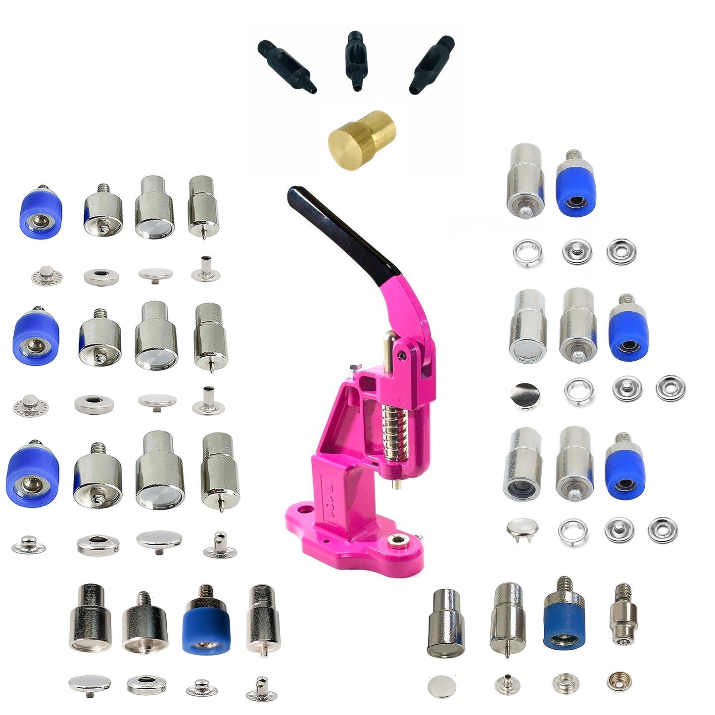 Hobby Trendy Ultimate Snap Button Die Set with Manual Hand Press Machine and 100 sets of matching snap buttons ( 800 Total)