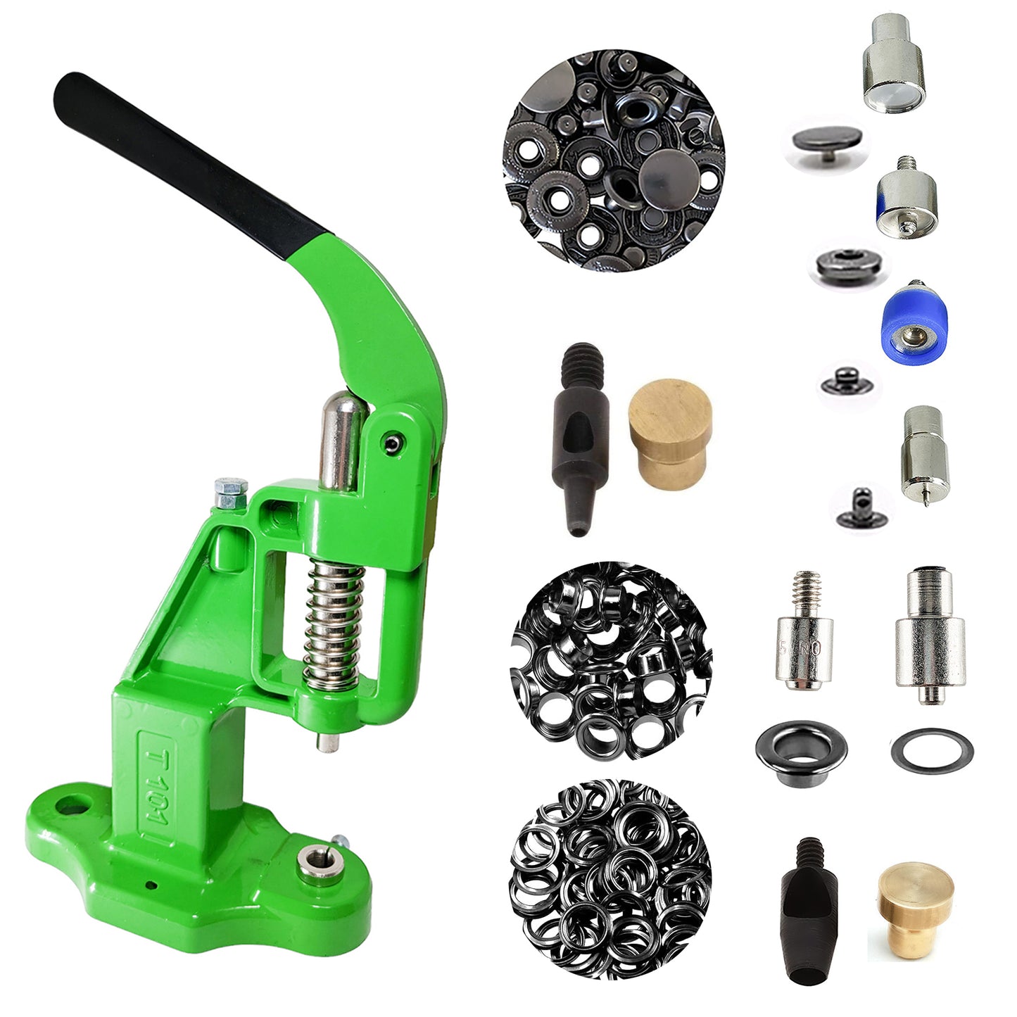 Hobby Trendy Hand Press with Rust Free Steel 50 Sets Ln24 15mm Fashion Spring Glove Snaps and 50 Sets Brass 8 mm (Nr5) Eyelets, Matching Dies and Hole Punches For Leather Bags Jeans