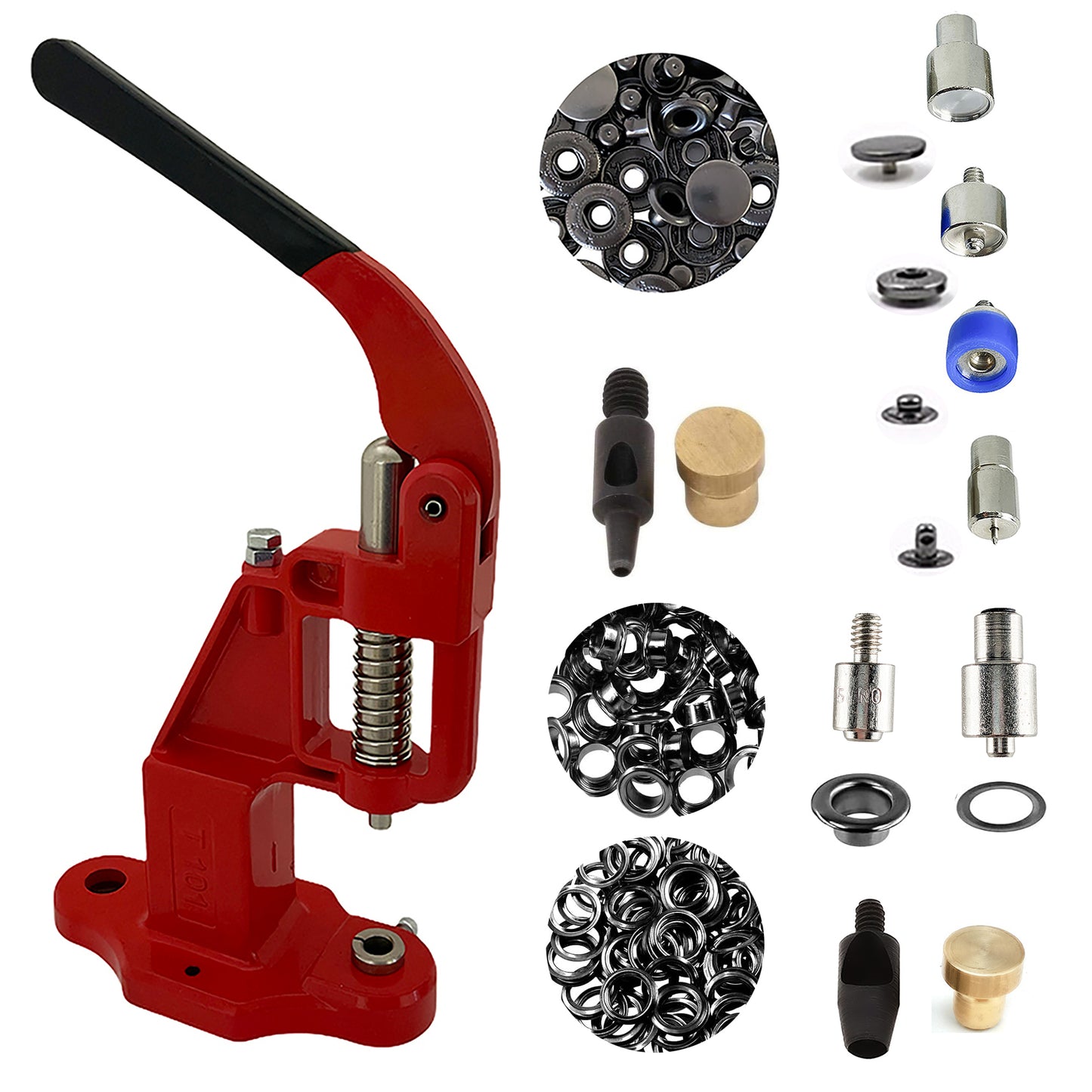 Hobby Trendy Hand Press with Rust Free Steel 50 Sets Ln24 15mm Fashion Spring Glove Snaps and 50 Sets Brass 8 mm (Nr5) Eyelets, Matching Dies and Hole Punches For Leather Bags Jeans