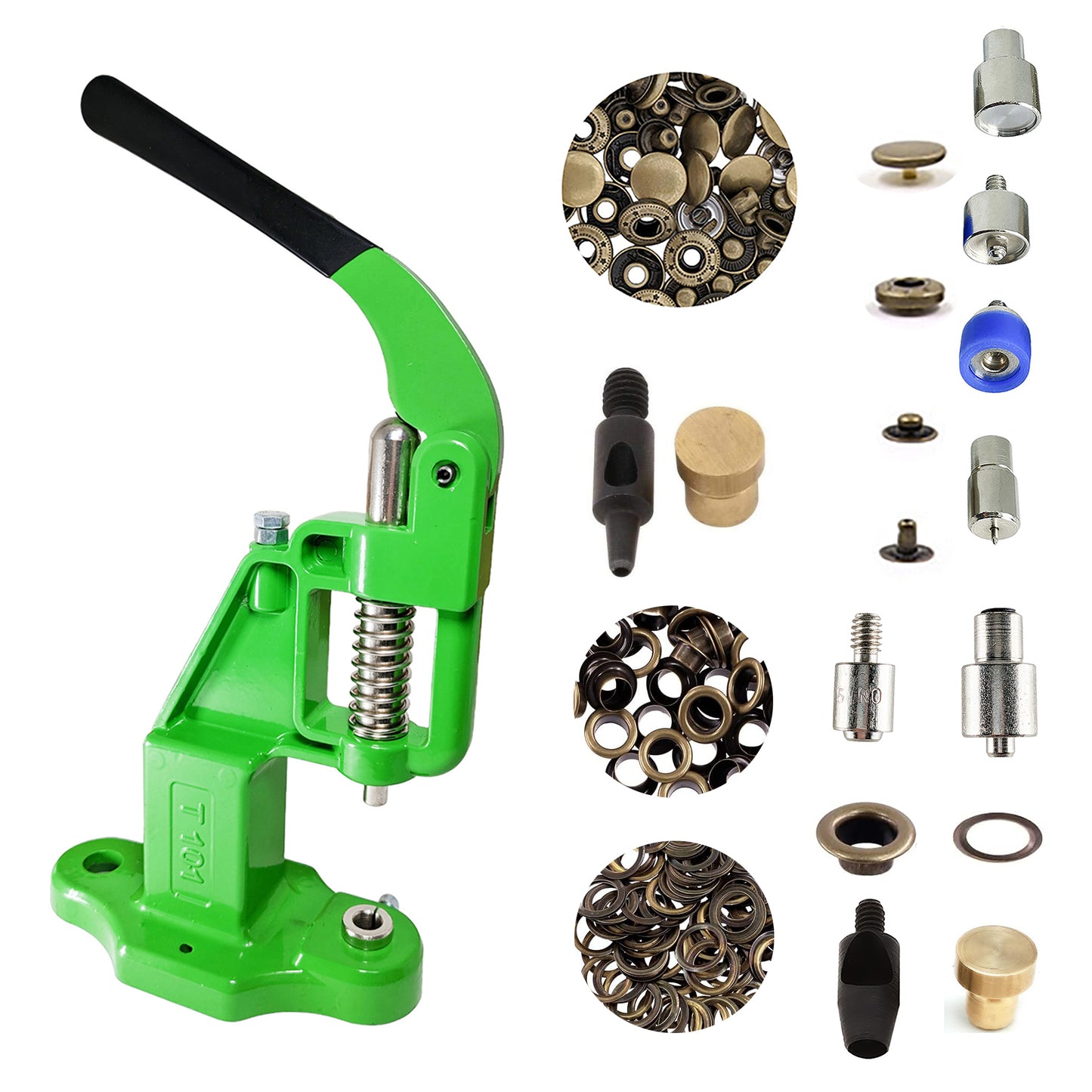 Hobby Trendy Hand Press with Rust Free Steel 50 Sets Ln24 15mm Fashion Spring Glove Snaps and 50 Sets Brass 8 mm (Nr5) Eyelets, Matching Dies and Hole Punches For Leather Bags Jeans