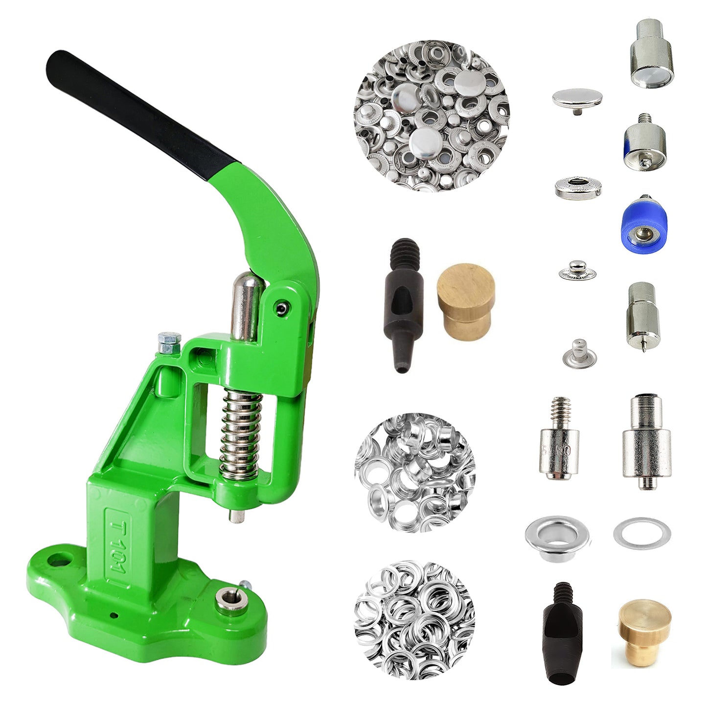 Hobby Trendy Hand Press with Rust Free Steel 50 Sets Ln24 15mm Fashion Spring Glove Snaps and 50 Sets Brass 8 mm (Nr5) Eyelets, Matching Dies and Hole Punches For Leather Bags Jeans