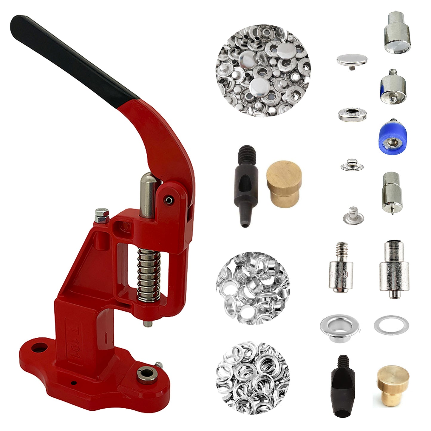Hobby Trendy Hand Press with Rust Free Steel 50 Sets Ln24 15mm Fashion Spring Glove Snaps and 50 Sets Brass 8 mm (Nr5) Eyelets, Matching Dies and Hole Punches For Leather Bags Jeans