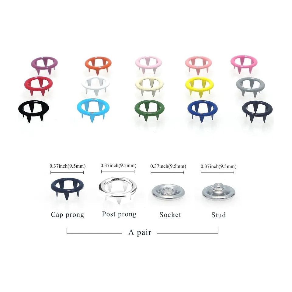 9.5 mm Prong Open Ring Snaps in 15 colors- 50 Sets