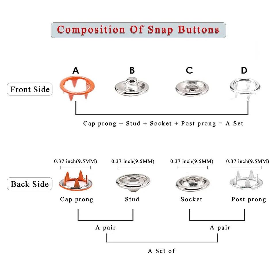 9.5 mm Prong Open Ring Snaps in 15 colors- 50 Sets