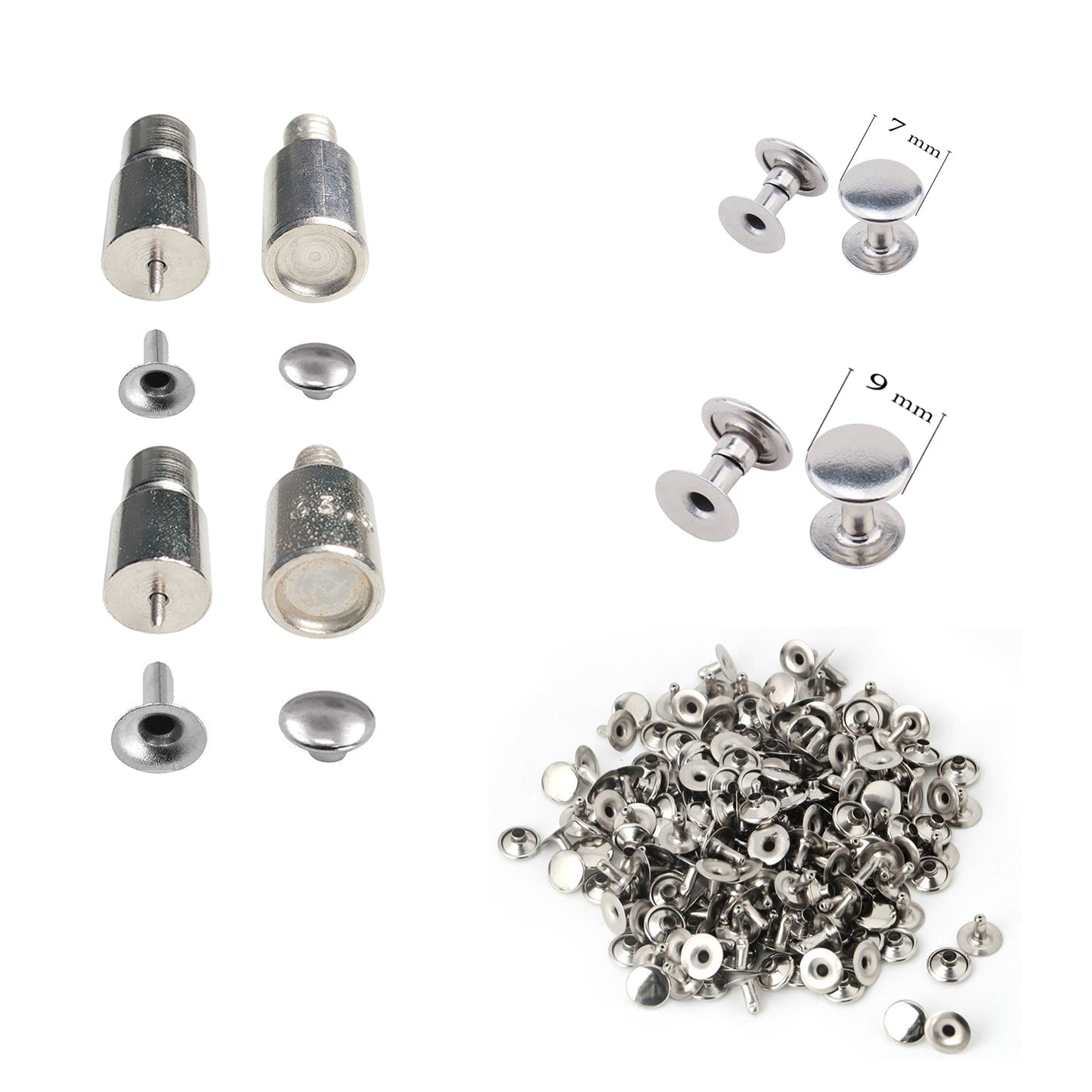 Hobby Trendy Hand Press with Brass 14 & 17 mm Jean Buttons Nipple Rivets 5mm (Nr3) Eyelets 7 and 9 mm Single Capped Rivets matching Dies and Hole Punch