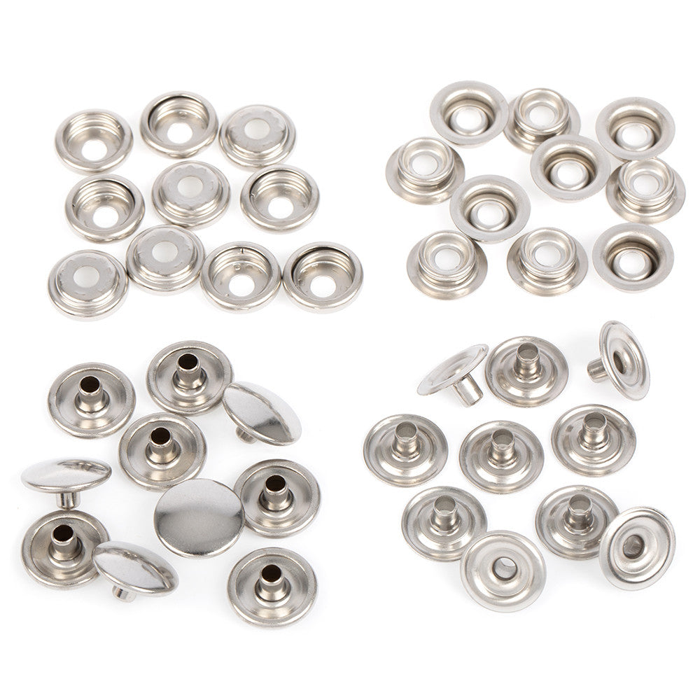 Stainless Metal Silvertone 15mm Utility Snap Buttons ( Line 24 )