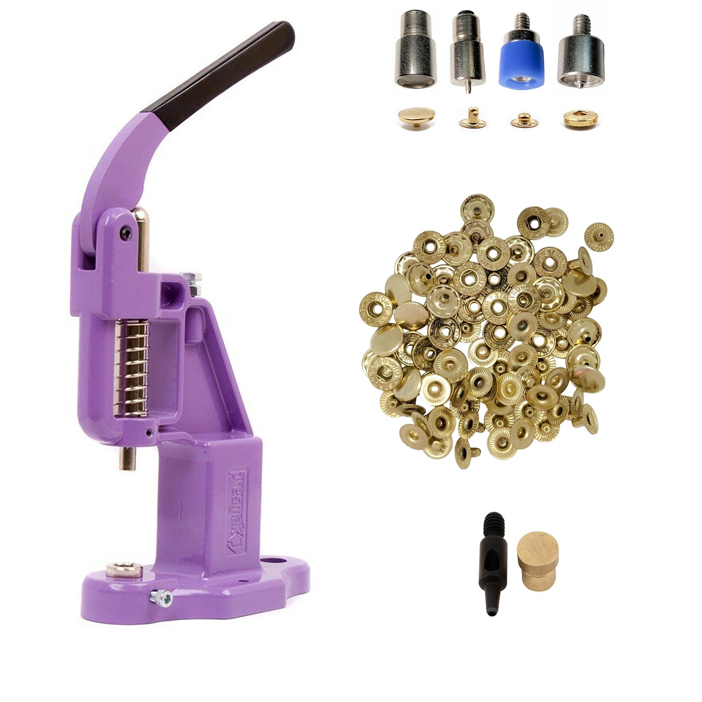 720 sets of 10mm (line 16) VT2 4 Piece Fashion Snap Buttons with Manual Press Machine, Dies, Hole Punch Tool