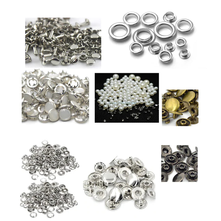 Starter Hand Press Kit with Eyelets, Snaps, Buttons and Pearls and Matching Dies and Hole Punches