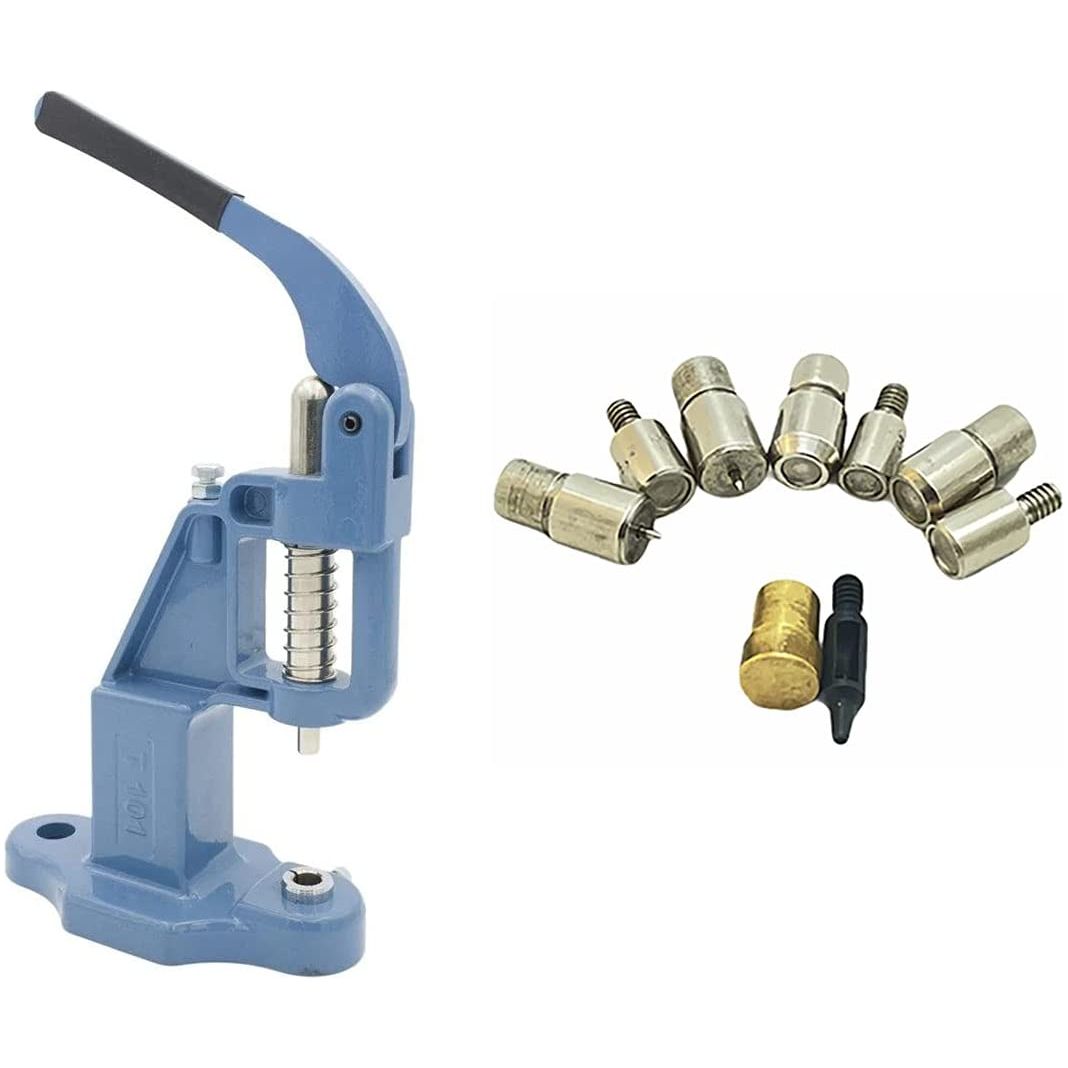 essential rivet setting kit with hand press machine 4 rivet dies and 2 mm hole punch leather rivets single round cap metal stud fasteners for bag belt wallet jeans blue