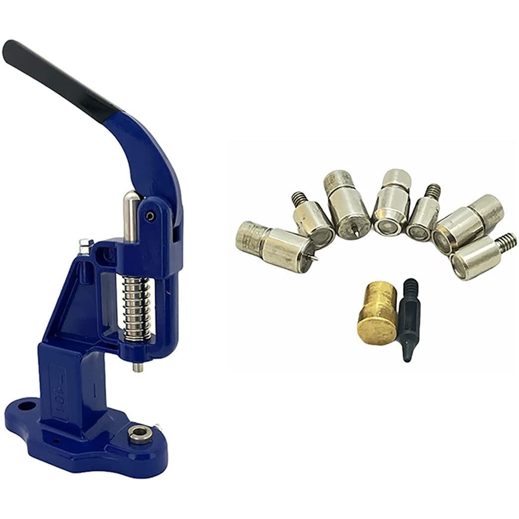 essential rivet setting kit with hand press machine 4 rivet dies and 2 mm hole punch leather rivets single round cap metal stud fasteners for bag belt wallet jeans navy