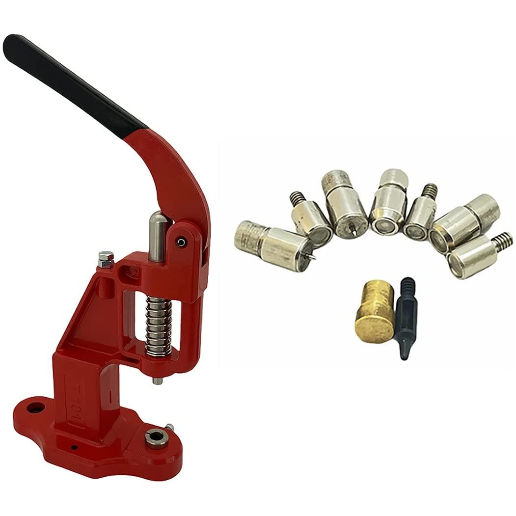 essential rivet setting kit with hand press machine 4 rivet dies and 2 mm hole punch leather rivets single round cap metal stud fasteners for bag belt wallet jeans red