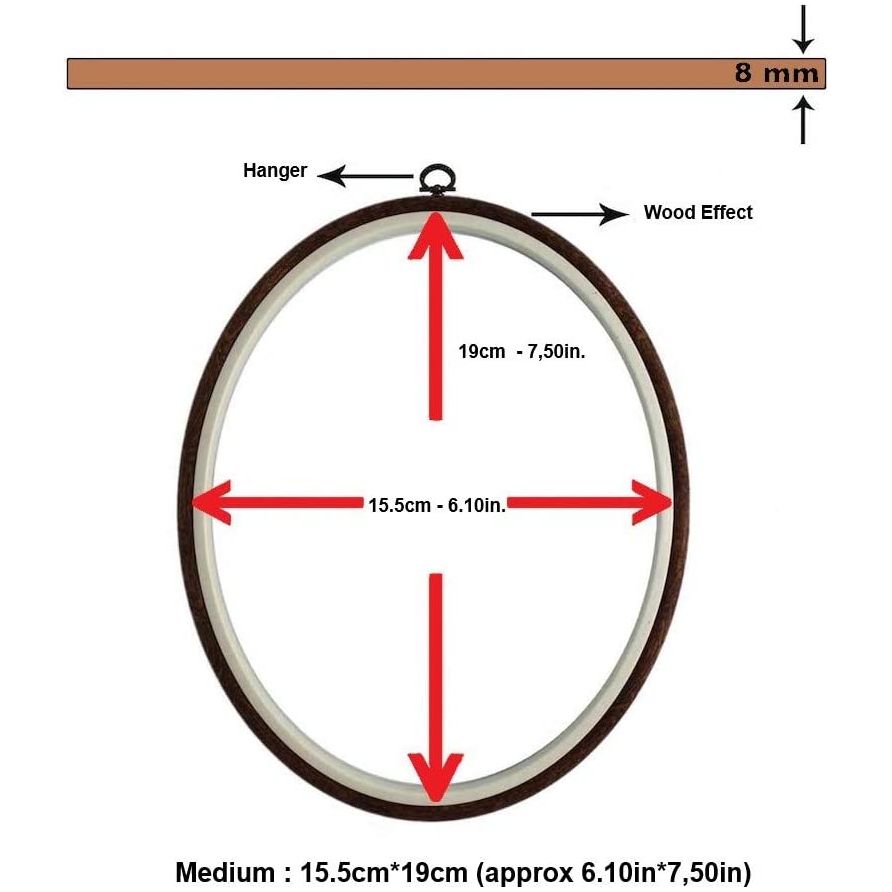 premium quality, plastic oval embroidery hoop with imitated wood look display frame look medium