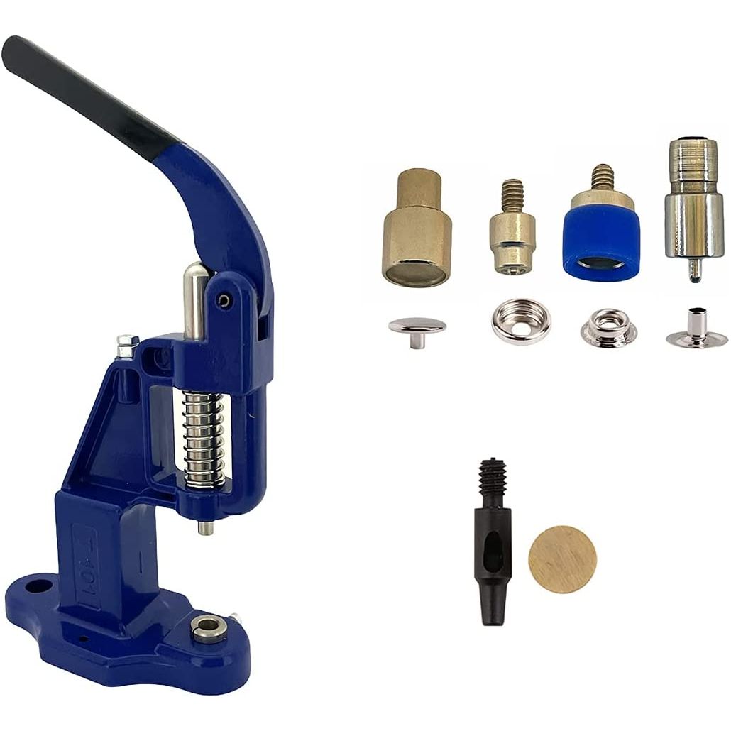 720 sets 4 piece 15mm (line 24) #61 utility snap buttons with manual press machine, dies, hole punch tool navy / silver