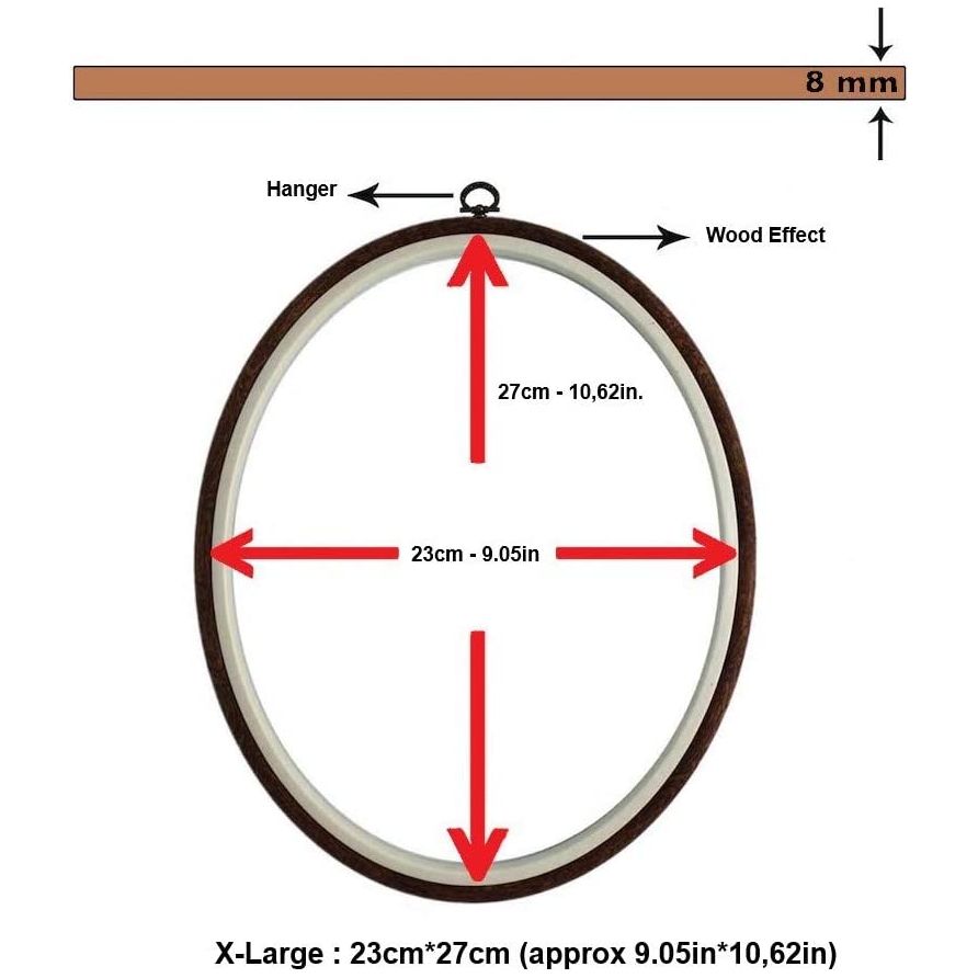 premium quality, plastic oval embroidery hoop with imitated wood look display frame look x-large
