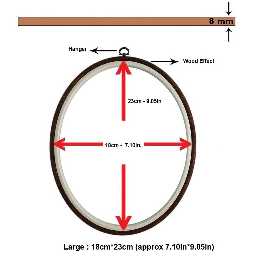 premium quality, plastic oval embroidery hoop with imitated wood look display frame look large
