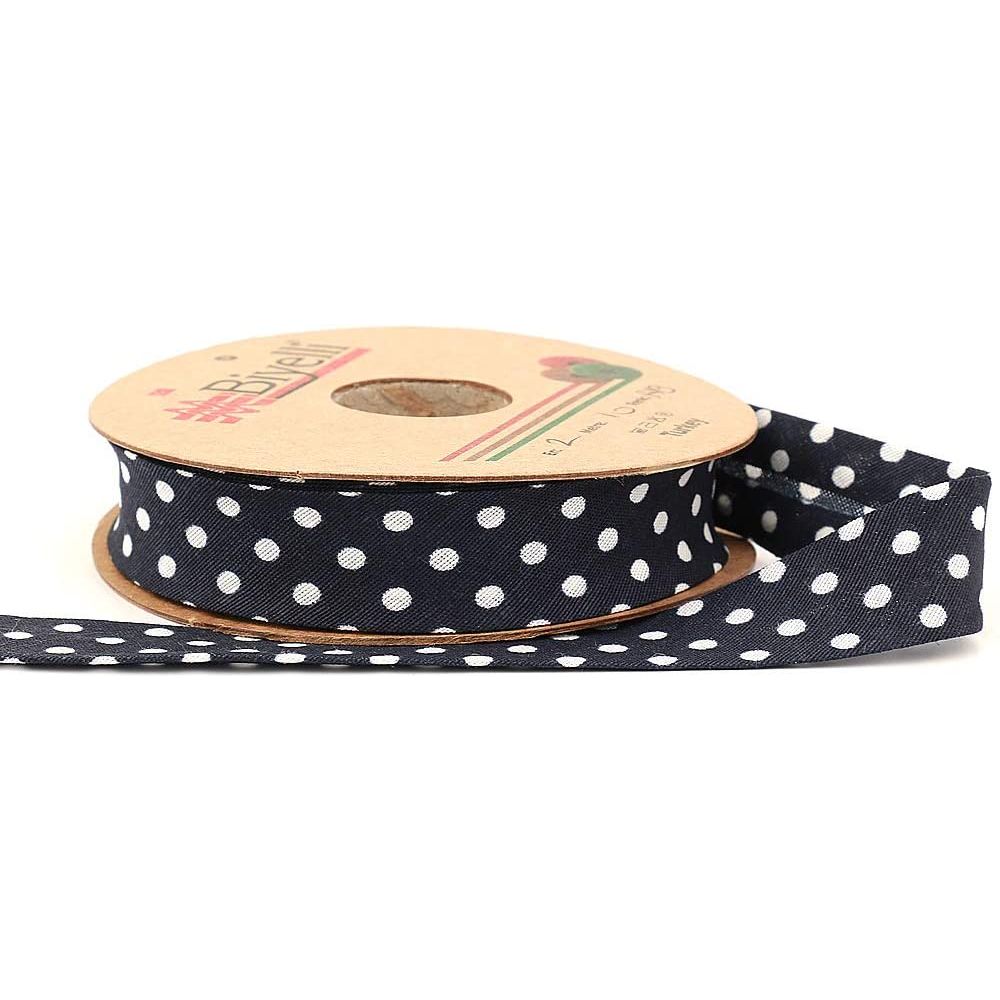 white polka dot bias binding tape (single fold) 20mm-13/16inch (10meters-10.93yds) various colors, diy garment accessories 10 meter / dark blue