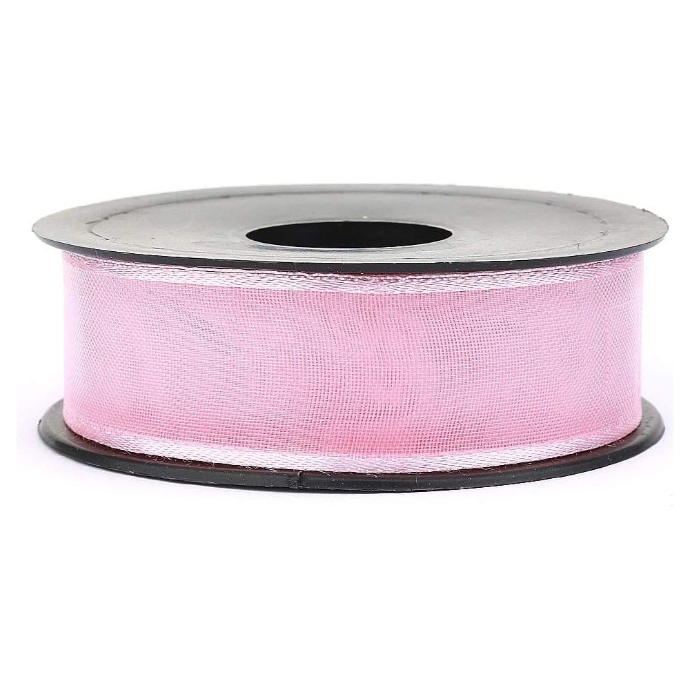 20 mt (21.9 yard) long 1" wide sheer organza ribbon for sewing embellishment ribbon for crafts gift wrapping wedding party decorations pink