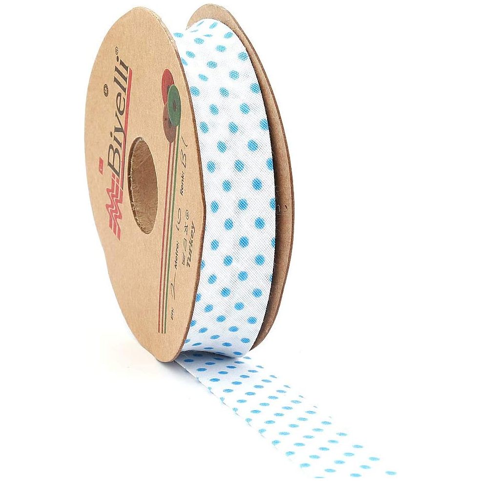white bias binding tape with polka dots (single fold) 20mm-13/16inch (10meters-10.93yds) various colors, diy garment accessories