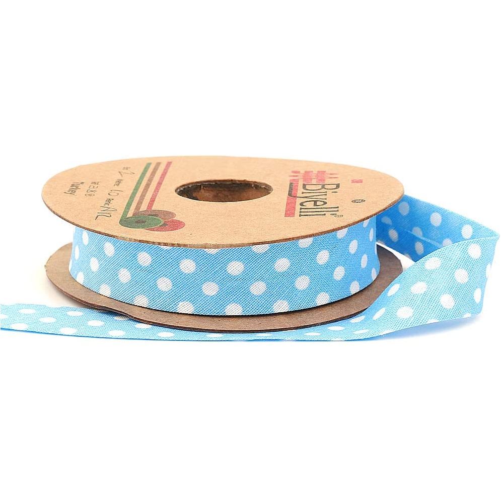 white polka dot bias binding tape (single fold) 20mm-13/16inch (10meters-10.93yds) various colors, diy garment accessories 10 meter / blue