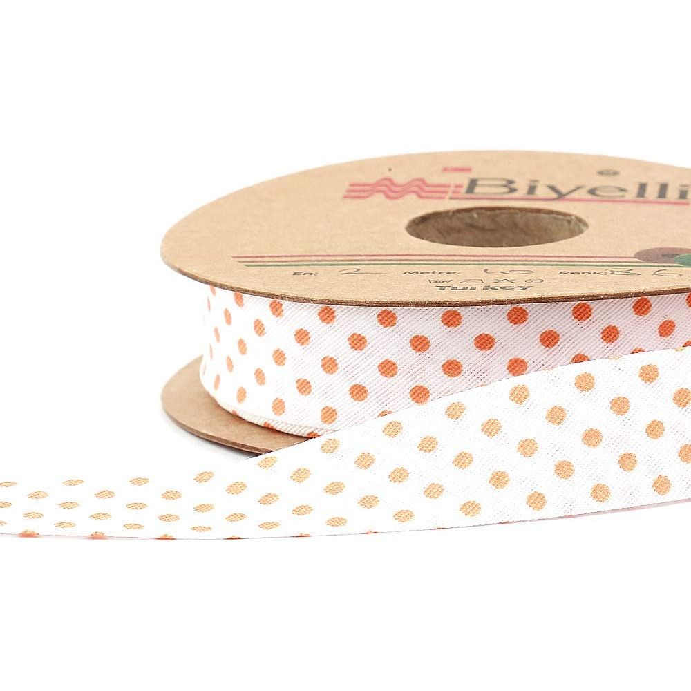 white bias binding tape with polka dots (single fold) 20mm-13/16inch (10meters-10.93yds) various colors, diy garment accessories salmon