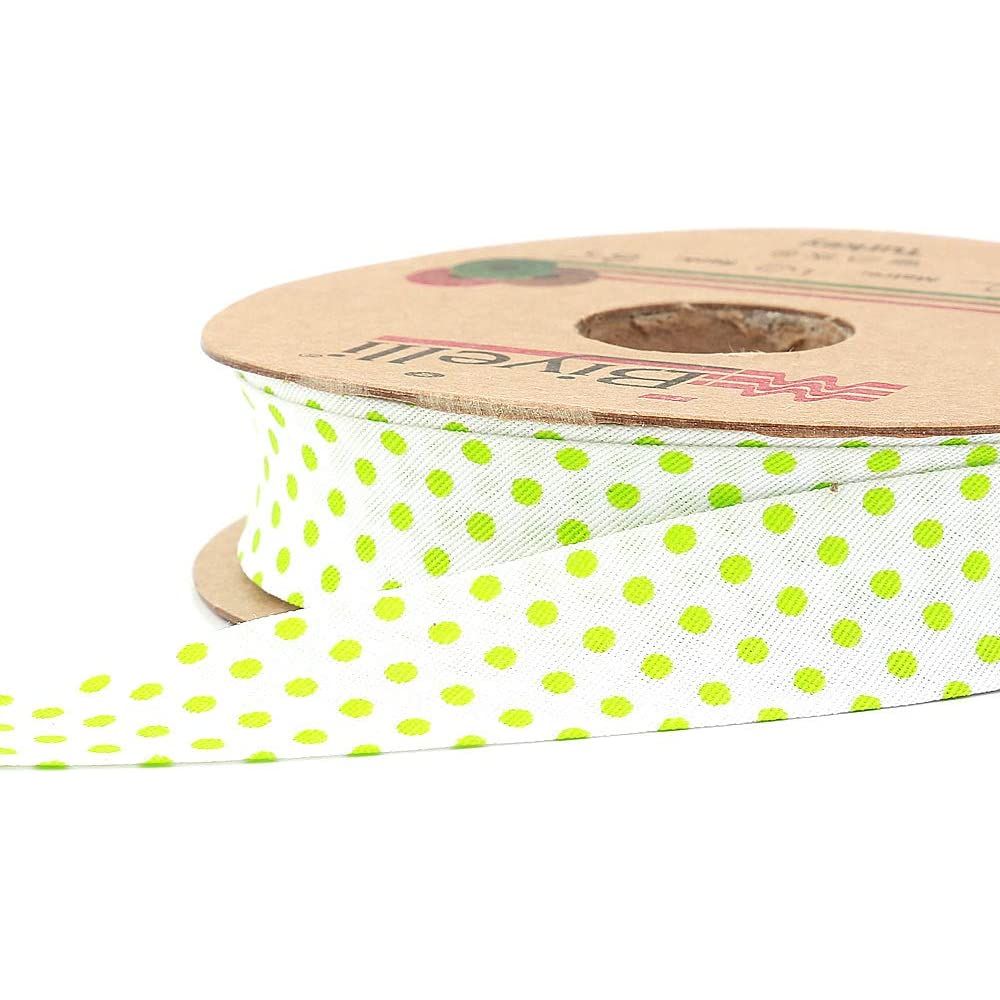 white bias binding tape with polka dots (single fold) 20mm-13/16inch (10meters-10.93yds) various colors, diy garment accessories green