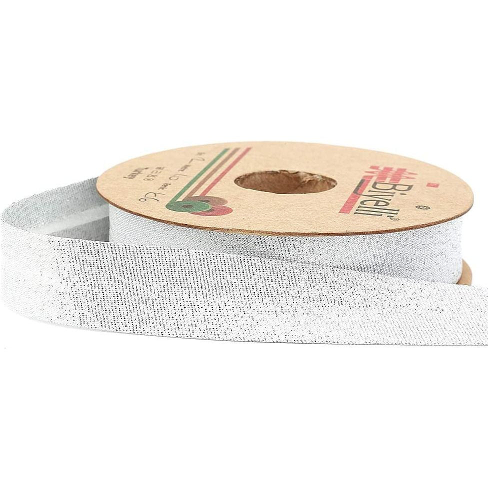 lurex shiny metallic bias binding single fold 20mm-13/16inch (10meters-10.93yds) silver