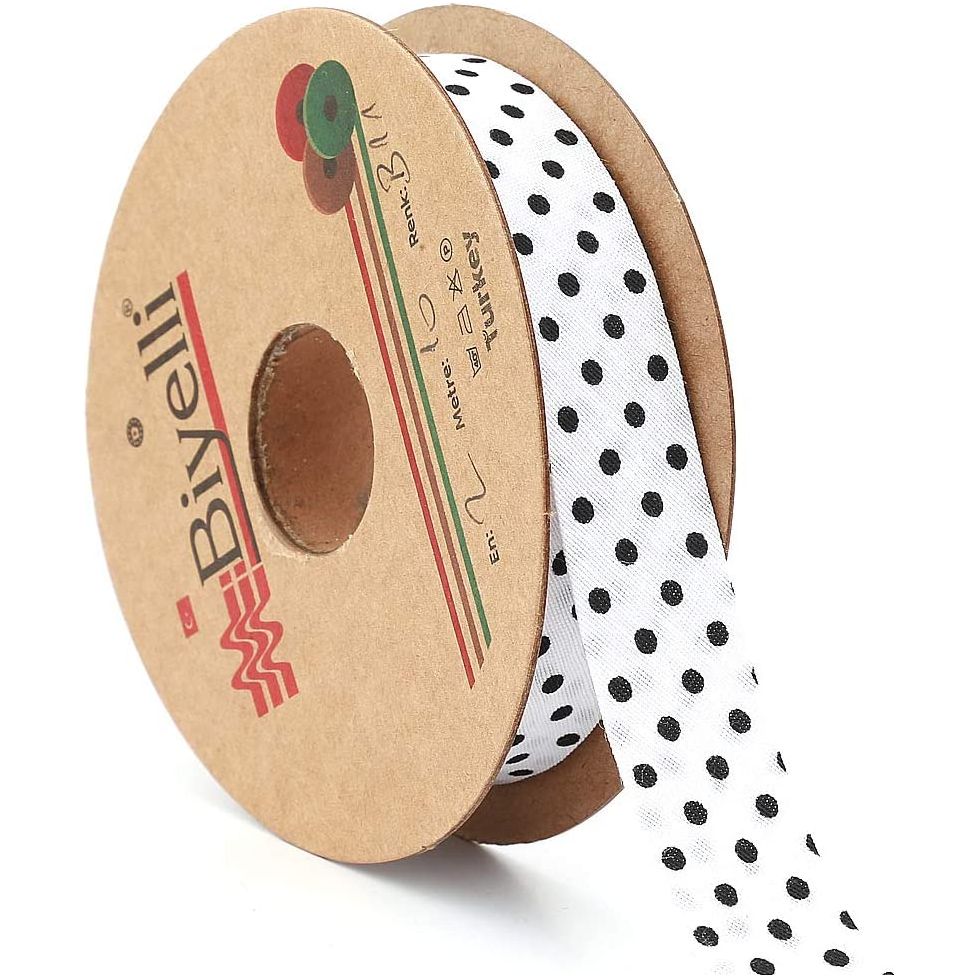 white bias binding tape with polka dots (single fold) 20mm-13/16inch (10meters-10.93yds) various colors, diy garment accessories