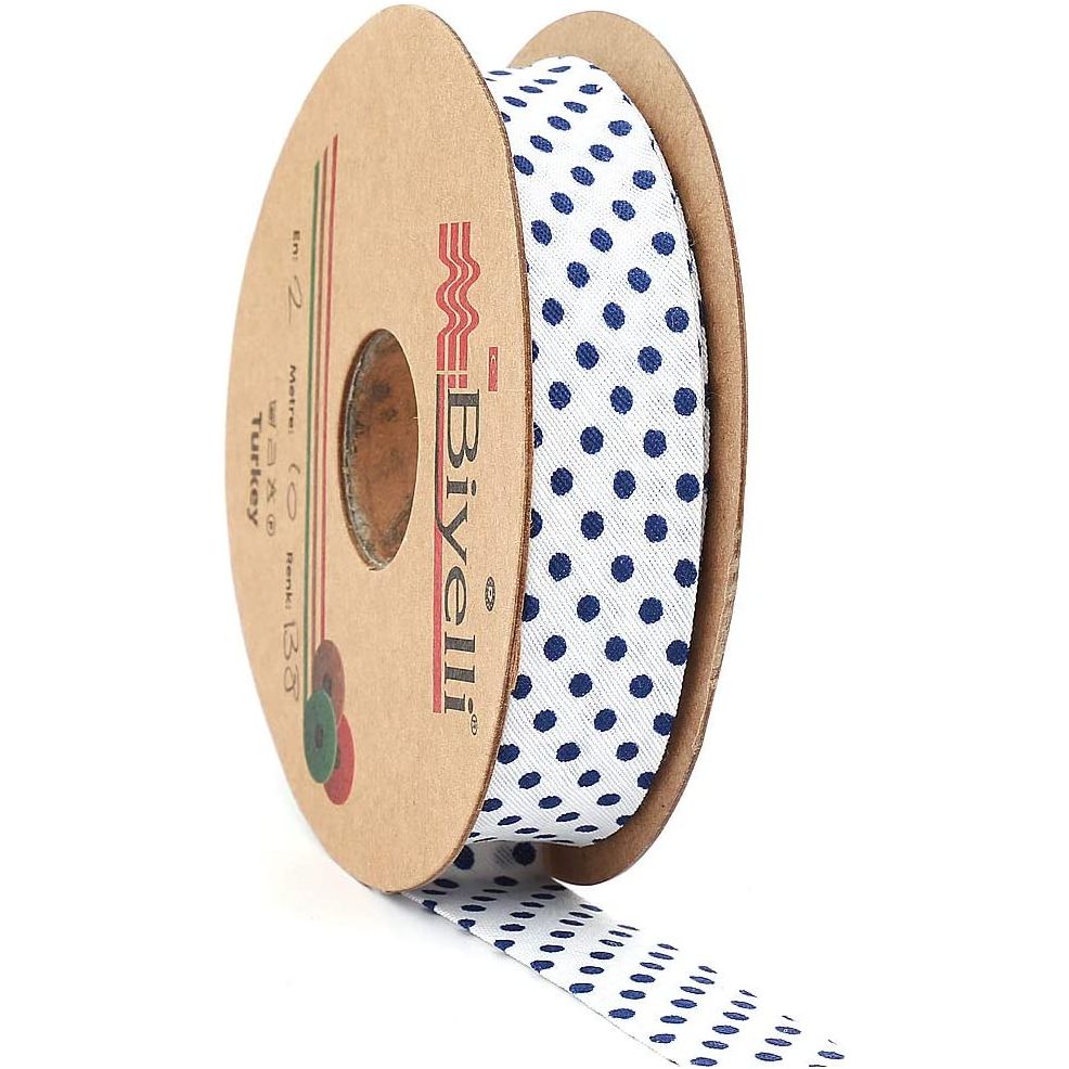 white bias binding tape with polka dots (single fold) 20mm-13/16inch (10meters-10.93yds) various colors, diy garment accessories