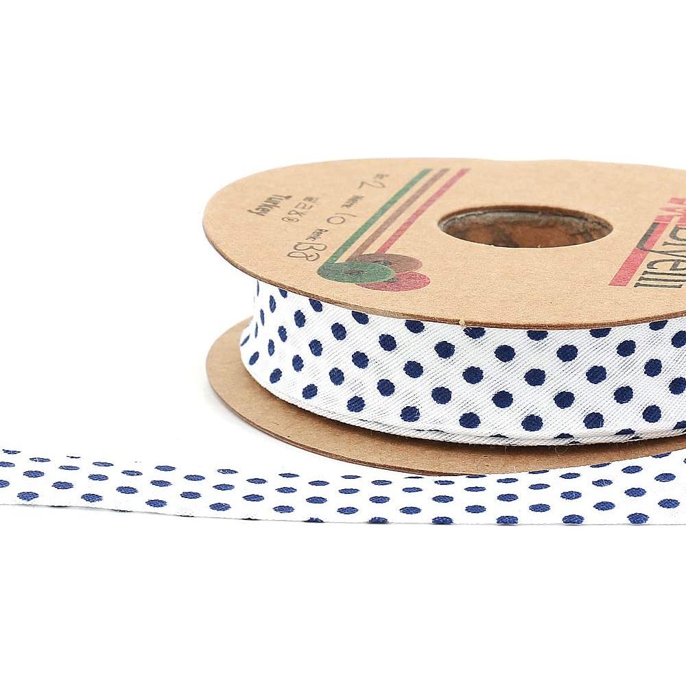 white bias binding tape with polka dots (single fold) 20mm-13/16inch (10meters-10.93yds) various colors, diy garment accessories dark blue